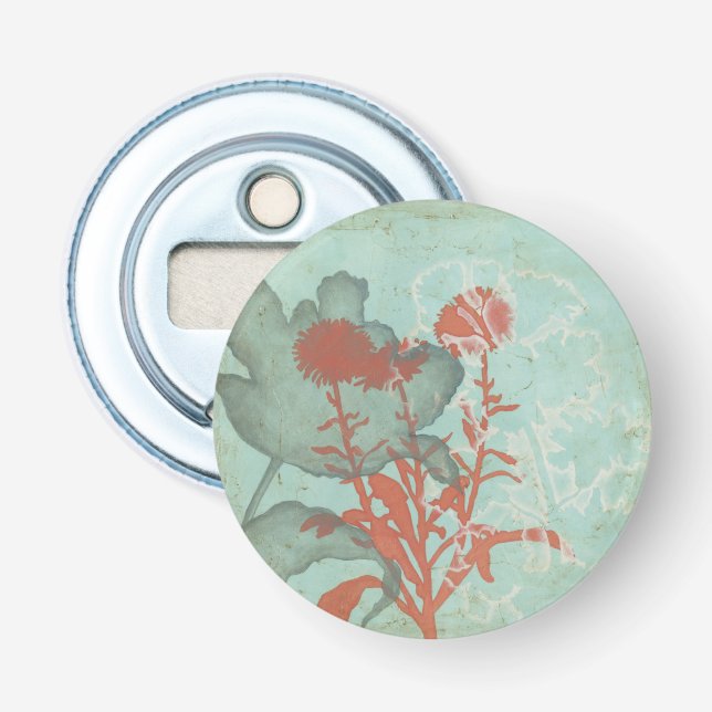 Silhouette of Red Flowers on Teal Background Bottle Opener (Front)