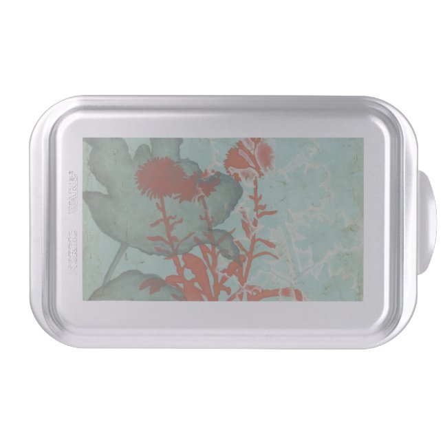 Silhouette of Red Flowers on Teal Background Cake Pan (Front)