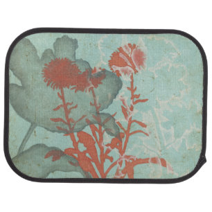 Silhouette of Red Flowers on Teal Background Car Floor Mat
