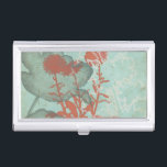 Silhouette of Red Flowers on Teal Background Case For Business Cards<br><div class="desc">Three red flowers contrast against a teal background in this painting by Megan Meagher. A silhouette of another flower leans in from the left of the print. A simple piece with a lot going on. This would make nice gift for a friend or loved out who enjoys art!</div>