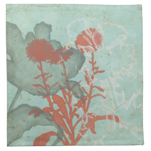 Silhouette of Red Flowers on Teal Background Cloth Napkin