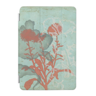 Silhouette of Red Flowers on Teal Background iPad Mini Cover
