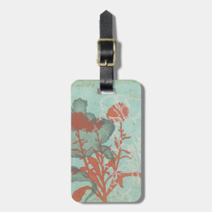 Silhouette of Red Flowers on Teal Background Luggage Tag
