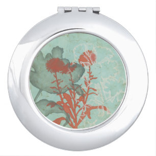 Silhouette of Red Flowers on Teal Background Mirror For Makeup