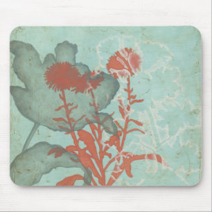 Silhouette of Red Flowers on Teal Background Mouse Pad