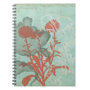 Silhouette of Red Flowers on Teal Background Notebook