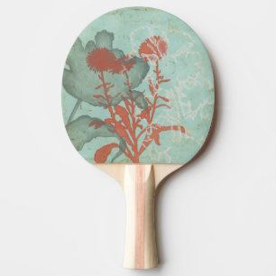 Silhouette of Red Flowers on Teal Background Ping-Pong Paddle