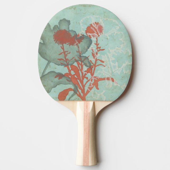 Silhouette of Red Flowers on Teal Background Ping-Pong Paddle (Front)