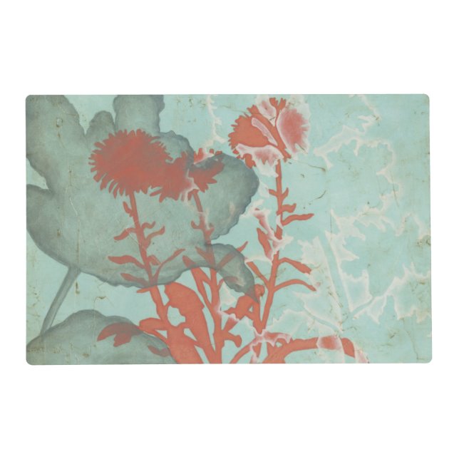 Silhouette of Red Flowers on Teal Background Placemat (Front)
