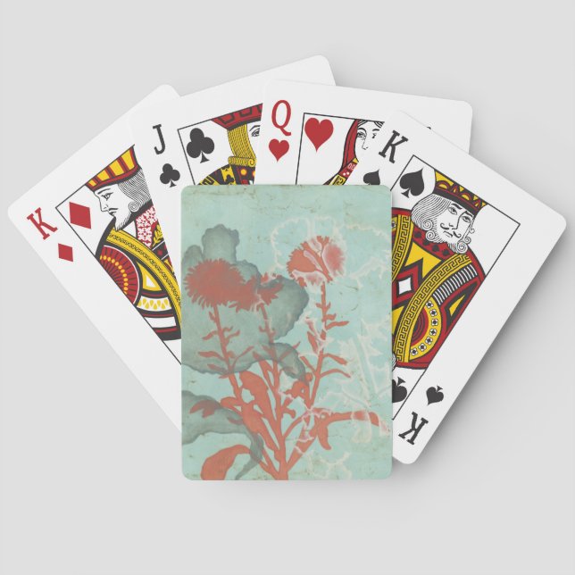 Silhouette of Red Flowers on Teal Background Poker Cards (Back)