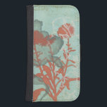Silhouette of Red Flowers on Teal Background Wallet Phone Case For Samsung Galaxy S4<br><div class="desc">Three red flowers contrast against a teal background in this painting by Megan Meagher. A silhouette of another flower leans in from the left of the print. A simple piece with a lot going on. This would make nice gift for a friend or loved out who enjoys art!</div>