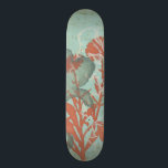 Silhouette of Red Flowers on Teal Background Skateboard Deck<br><div class="desc">Three red flowers contrast against a teal background in this painting by Megan Meagher. A silhouette of another flower leans in from the left of the print. A simple piece with a lot going on. This would make nice gift for a friend or loved out who enjoys art!</div>