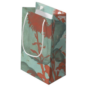 Silhouette of Red Flowers on Teal Background Small Gift Bag