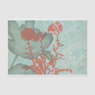 Silhouette of Red Flowers on Teal Background Tissue Paper