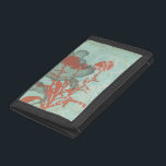 Silhouette of Red Flowers on Teal Background Trifold Wallet<br><div class="desc">Three red flowers contrast against a teal background in this painting by Megan Meagher. A silhouette of another flower leans in from the left of the print. A simple piece with a lot going on. This would make nice gift for a friend or loved out who enjoys art!</div>