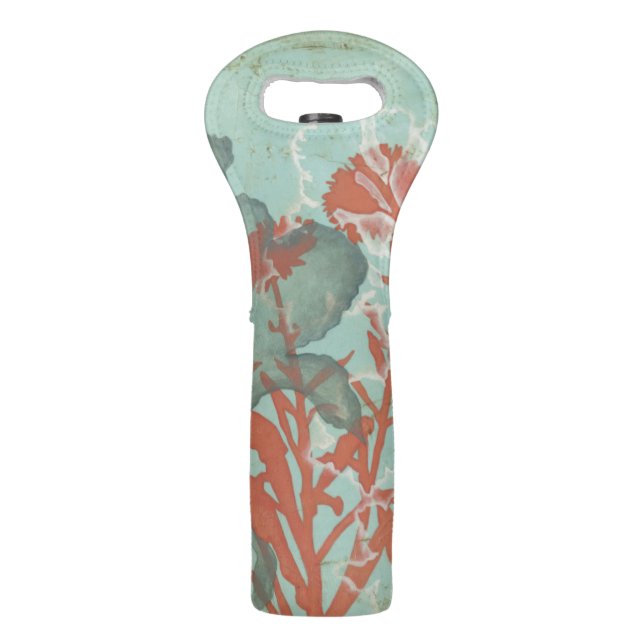 Silhouette of Red Flowers on Teal Background Wine Bag (Back)