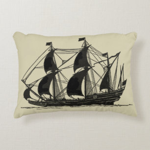 Silhouette of Ship with Billowing Sails Accent Pillow