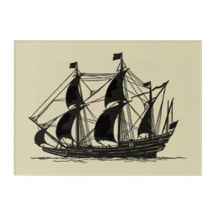 Silhouette of Ship with Billowing Sails Acrylic Print