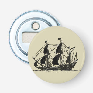 Silhouette of Ship with Billowing Sails Bottle Opener