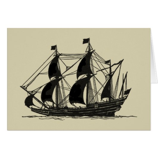 Silhouette of Ship with Billowing Sails Cards (Front Horizontal)