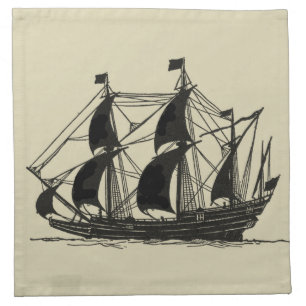 Silhouette of Ship with Billowing Sails Cloth Napkin