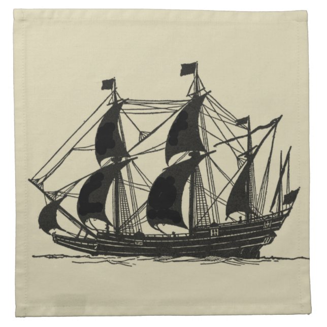 Silhouette of Ship with Billowing Sails Cloth Napkin (Front)