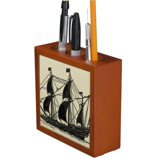 Silhouette of Ship with Billowing Sails Desk Organizer (In Situ)