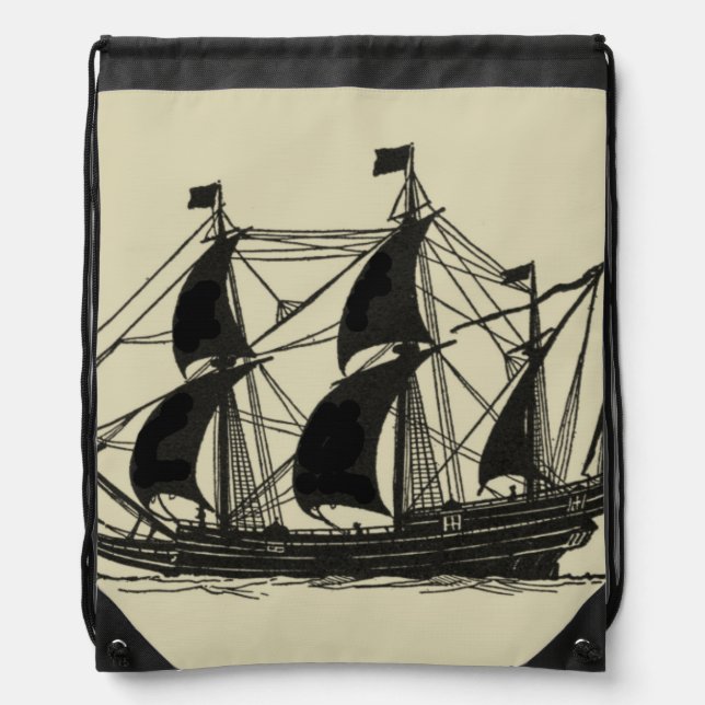 Silhouette of Ship with Billowing Sails Drawstring Bag (Front)