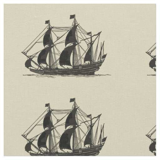 Silhouette of Ship with Billowing Sails Fabric