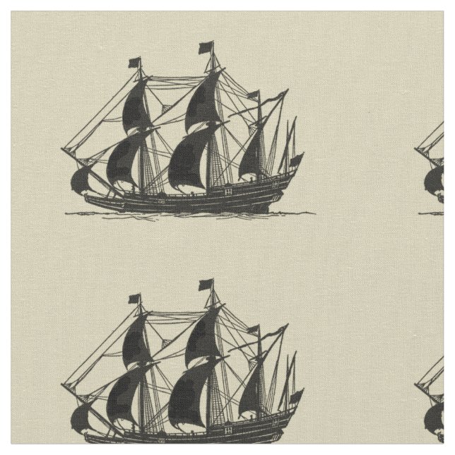 Silhouette of Ship with Billowing Sails Fabric (Close Up)