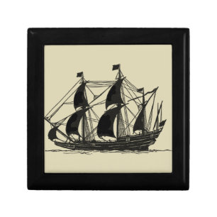 Silhouette of Ship with Billowing Sails Gift Box