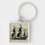 Silhouette of Ship with Billowing Sails Keychain