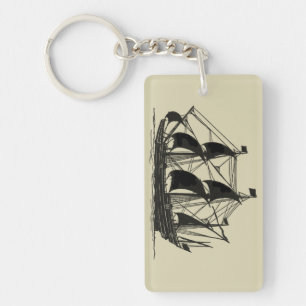 Silhouette of Ship with Billowing Sails Keychain