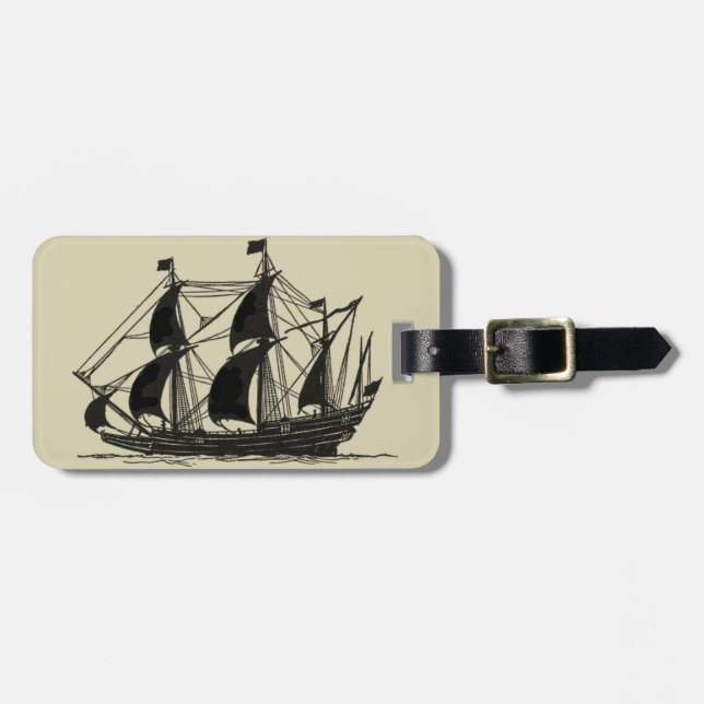 Silhouette of Ship with Billowing Sails Luggage Tag (Front Horizontal)