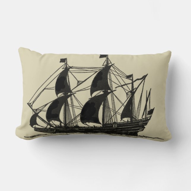 Silhouette of Ship with Billowing Sails Lumbar Pillow (Front)