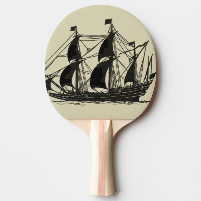 Silhouette of Ship with Billowing Sails Ping-Pong Paddle (Front)