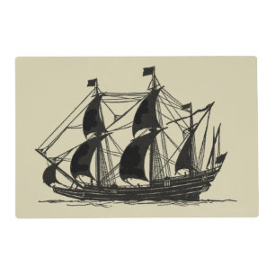 Silhouette of Ship with Billowing Sails Placemat