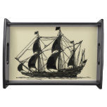 Silhouette of Ship with Billowing Sails Serving Tray