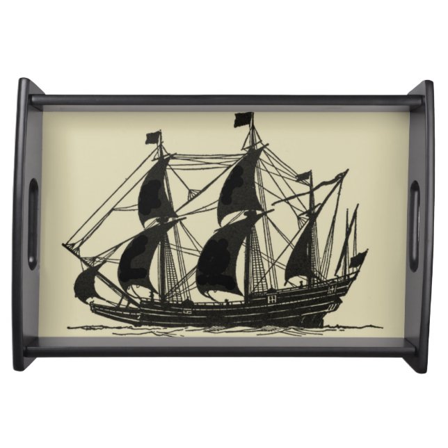 Silhouette of Ship with Billowing Sails Serving Tray (Front)