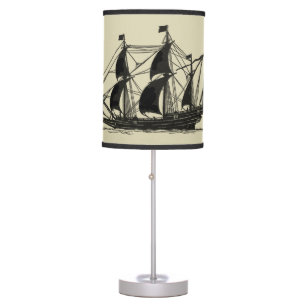 Silhouette of Ship with Billowing Sails Table Lamp