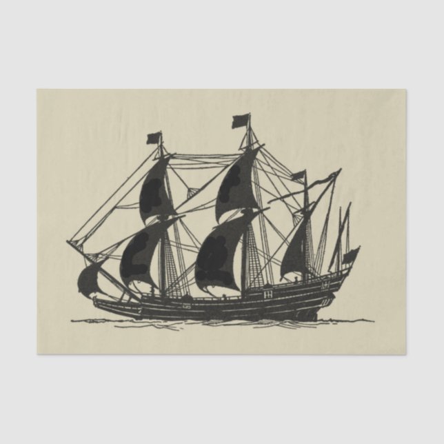 Silhouette of Ship with Billowing Sails Tissue Paper (Front)
