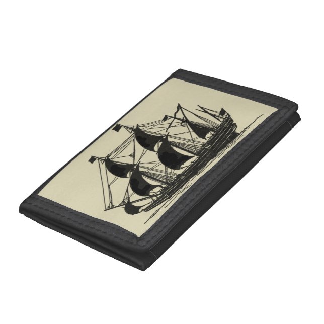 Silhouette of Ship with Billowing Sails Trifold Wallet (Bottom)