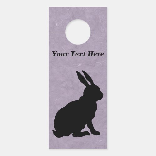 Silhouette of Sitting Black Rabbit Marbled Purple Door Hanger