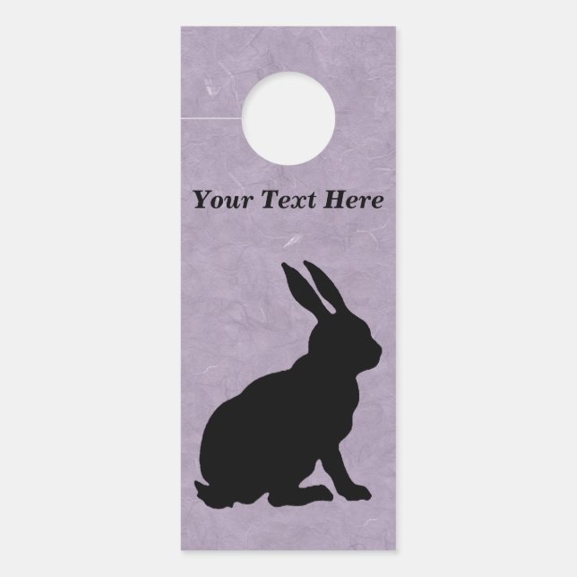 Silhouette of Sitting Black Rabbit Marbled Purple Door Hanger (Front)