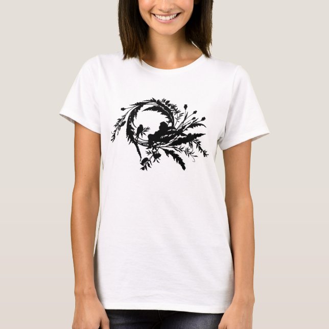Silhouette of Sleeping Fairy in Flower Weath T-Shirt (Front)