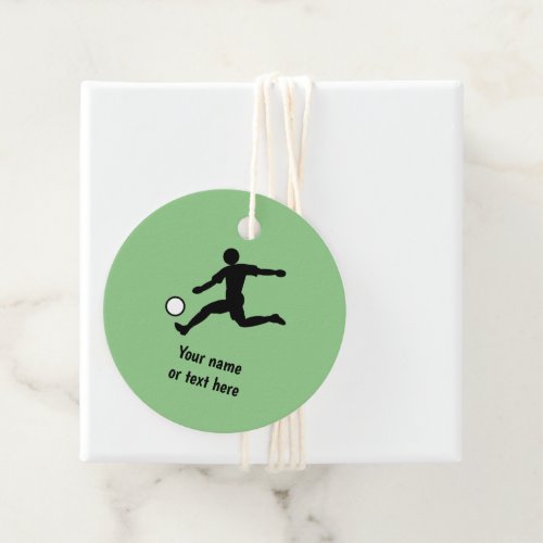 Silhouette of Soccer Player with Ball on green Favor Tags