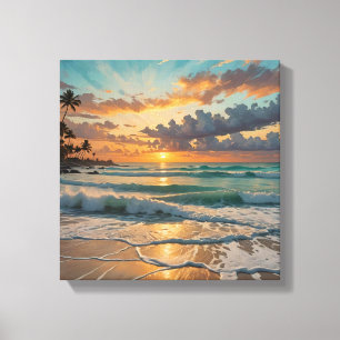Silhouette of Sunset on the Beach Canvas Print