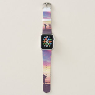 Silhouette Of surfer people carrying their surfboa Apple Watch Band