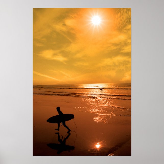 silhouette of surfer walking from the sea poster (Front)