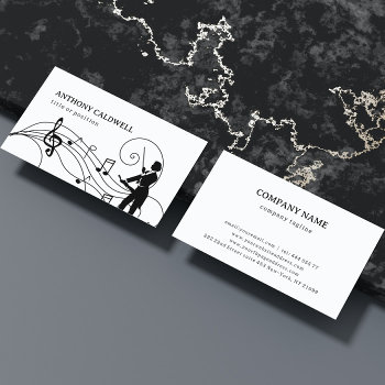 Silhouette Of The Violinist & Notes Business Card by gogaonzazzle at Zazzle